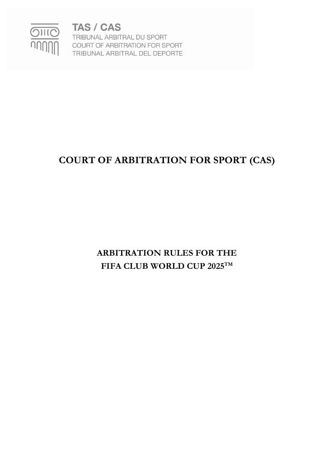 国际足联（FIFA）：2025年国际足联俱乐部世界杯仲裁规则报告（英文版）海报