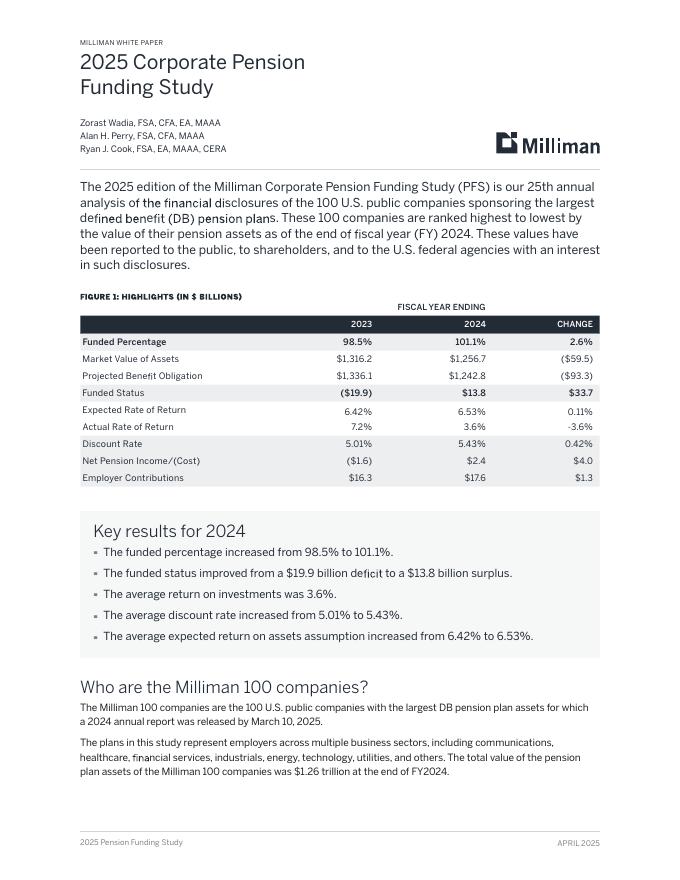 Milliman：2025年度美国企业养老基金研究报告：基于对100家美国上市企业的分析（英文版）