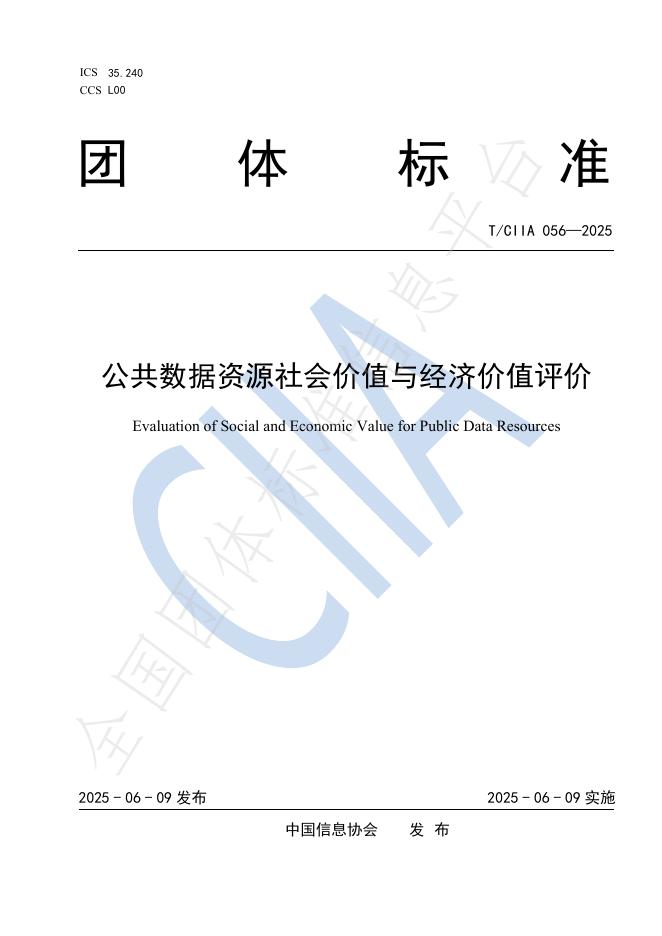 T/CIIA 056-2025 公共数据资源社会价值与经济价值评价