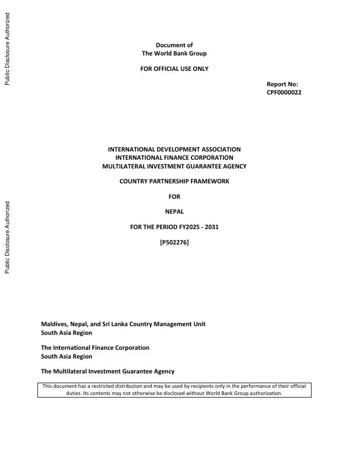 世界银行：尼泊尔2025-2031财政年度国家伙伴关系框架报告（英文版）海报