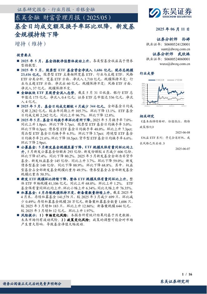 东吴证券：东吴金融财富管理月报（2025/05）：基金日均成交额及换手率环比双降，新发基金规模持续下降海报