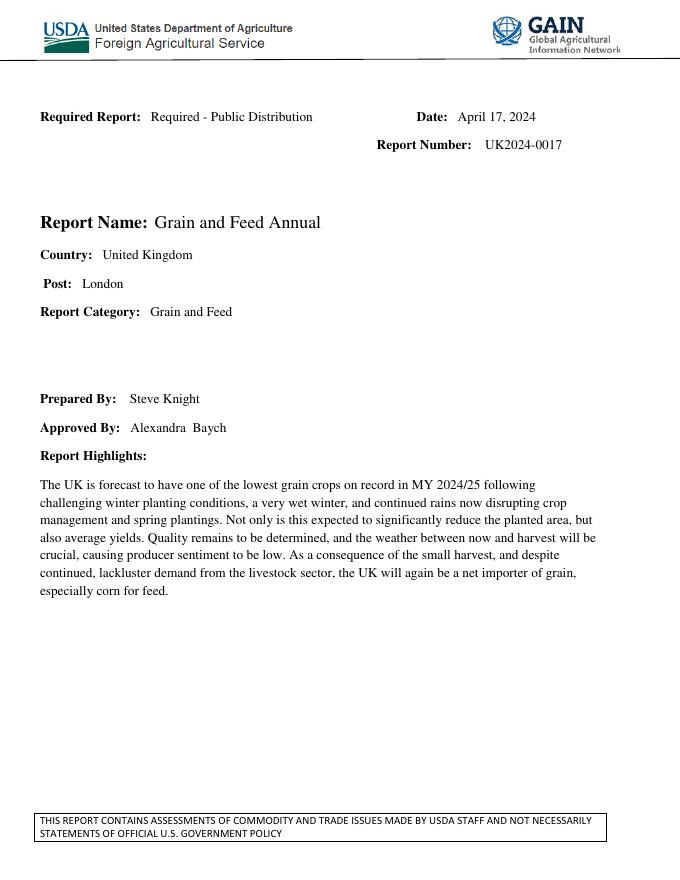 美国农业部（USDA）：2024年英国谷物与饲料市场年度报告（英文版）海报