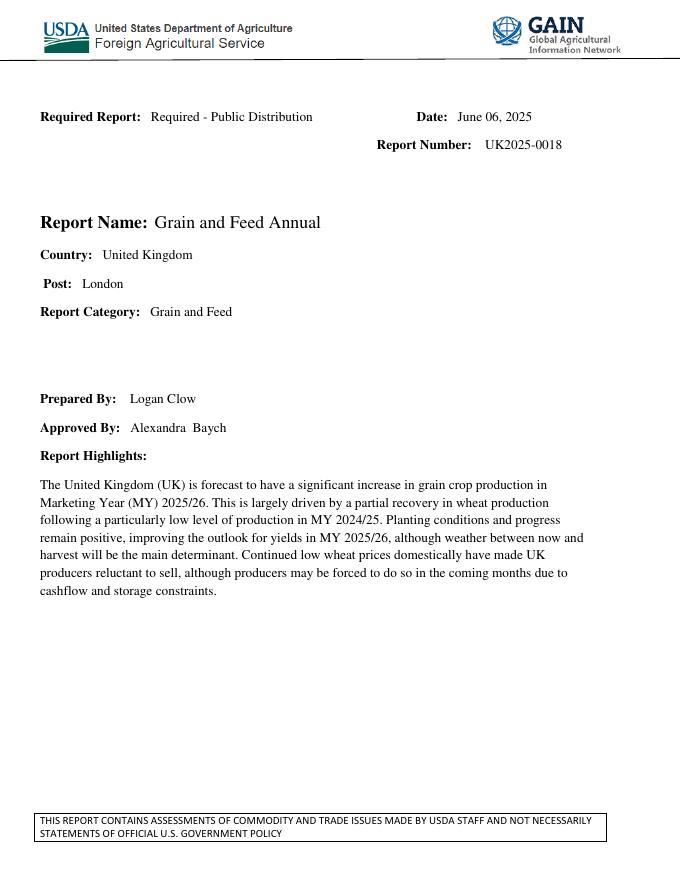美国农业部（USDA）：2025年英国谷物与饲料市场年度报告（英文版）海报