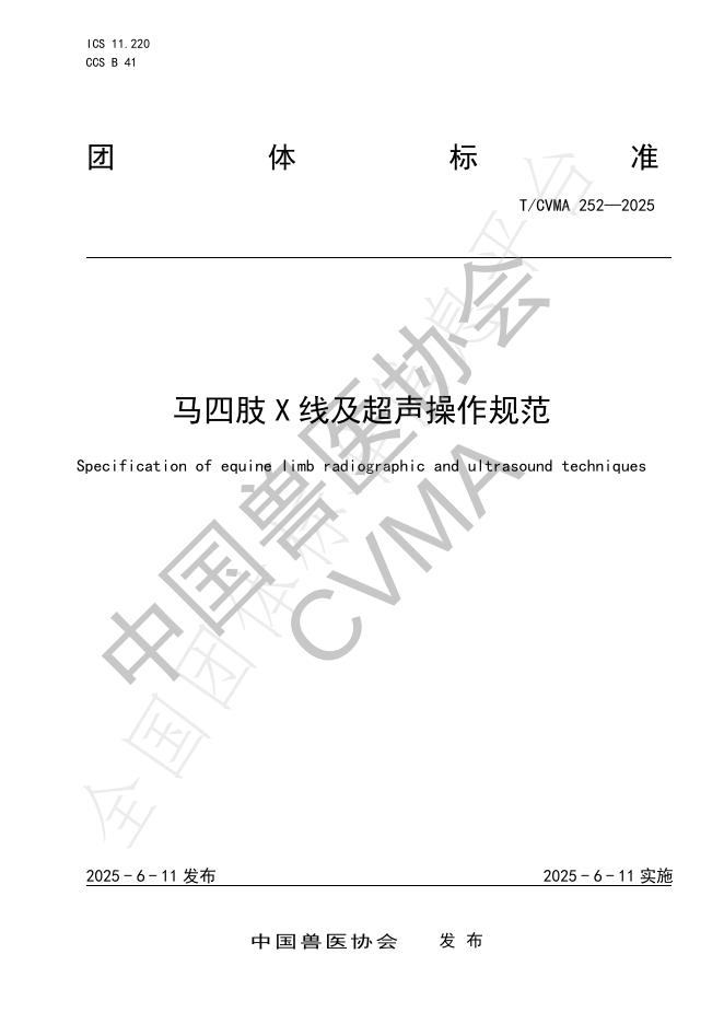 T/CVMA 252-2025 马四肢X线及超声操作规范