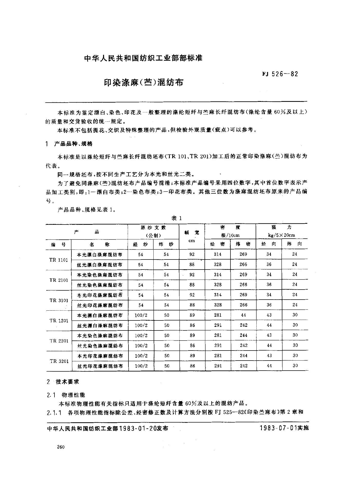 FJ 526-1982 印染涤麻(苎麻)混纺布