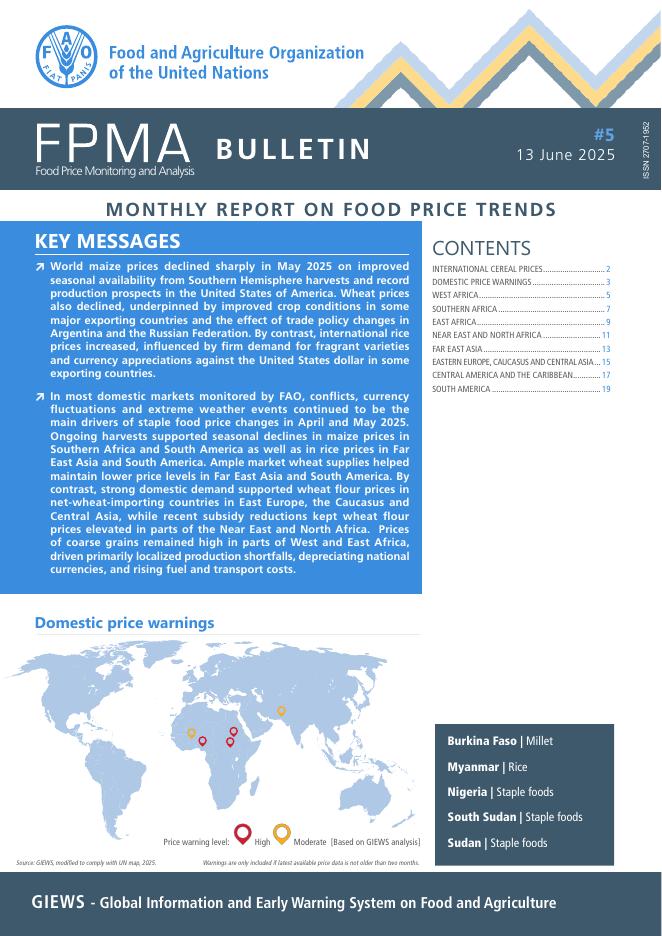 FAO联合国粮农组织：2025年6月13日食品价格监控和分析（FPMA）公告（英文版）