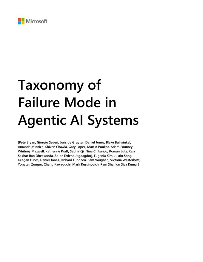 微软：2025年AI Agent系统故障模式分类白皮书（英文版）