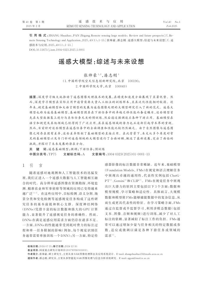 张帅豪：遥感大模型：综述与未来设想