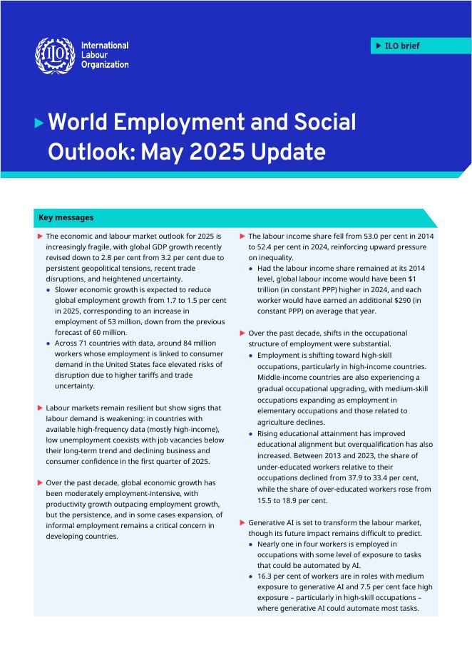 国际劳工组织（ILO）：2025年5月世界就业和社会展望报告（英文版）海报