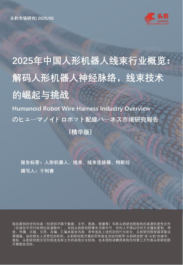 头豹研究院：2025年中国人形机器人线束行业概览：解码人形机器人神经脉络，线束技术的崛起与挑战（精华版）海报