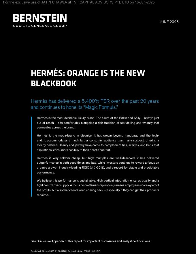 BERNSTEIN：2025年爱马仕的“魔法公式”：奢侈品投资标杆的可持续增长密码报告（英文版）海报