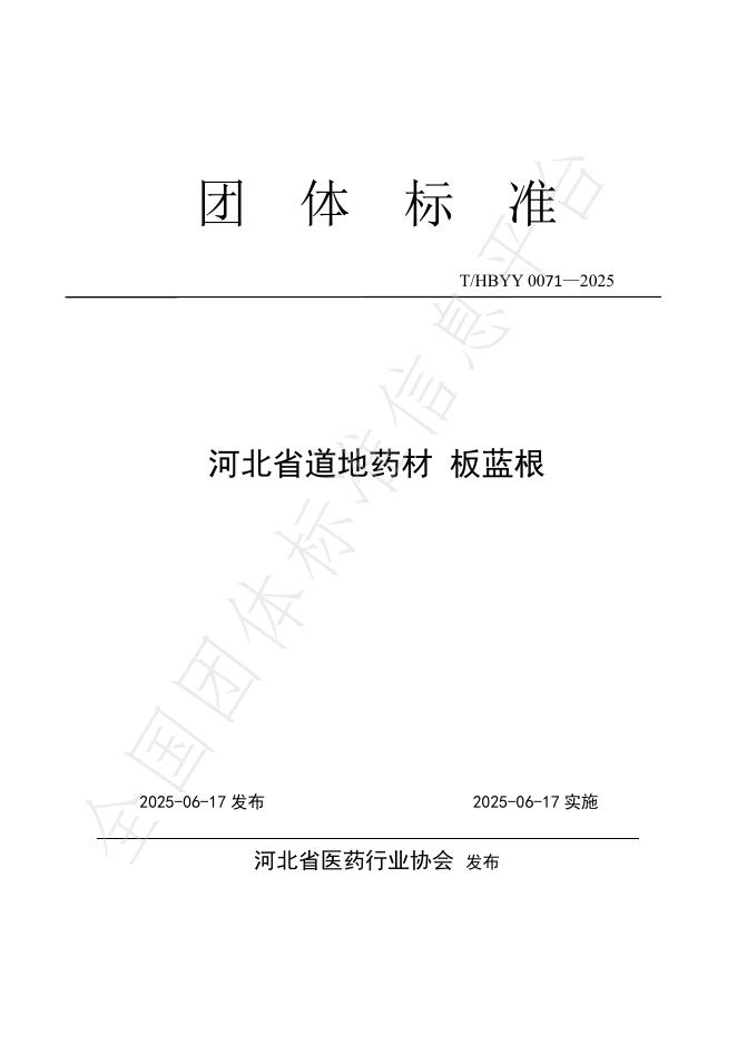 T/HBYY 0071-2025 河北省道地药材 板蓝根