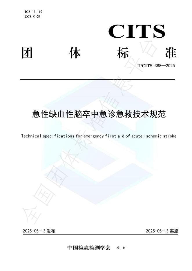 T/CITS 388-2025 急性缺血性脑卒中急诊急救技术规范