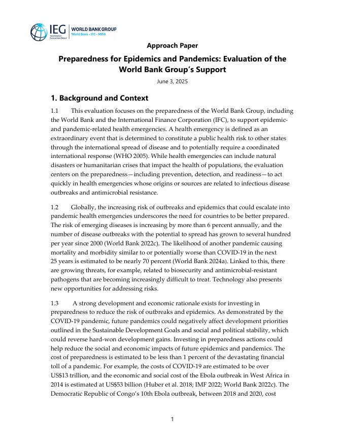世界银行：2025年流行病和大流行病的防范：世界银行集团支持的评估报告（英文版）海报