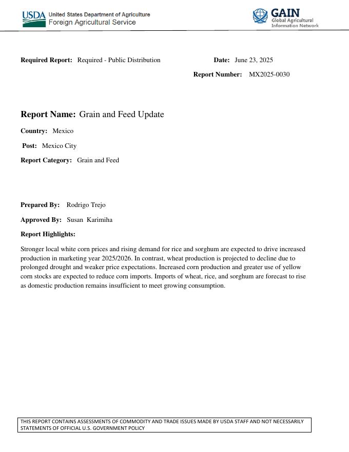 美国农业部（USDA）：2025年墨西哥谷物与饲料市场年度报告（英文版）海报