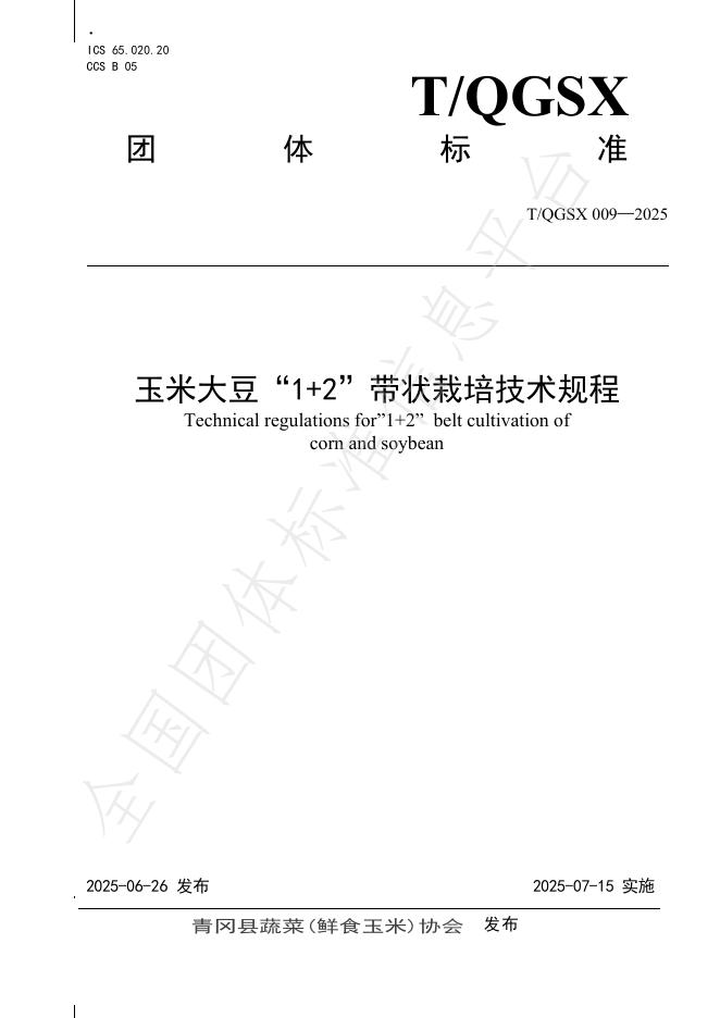 T/QGSX 009-2025 玉米大豆“1+2”带状栽培技术规程