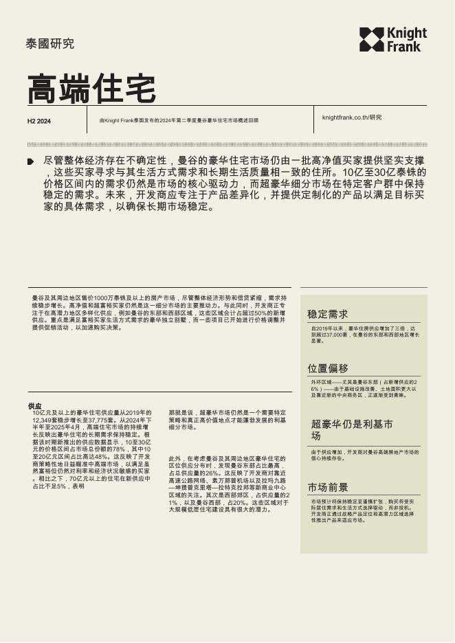莱坊国际：2024年下半年房地产行业：曼谷豪华住宅市场报告海报