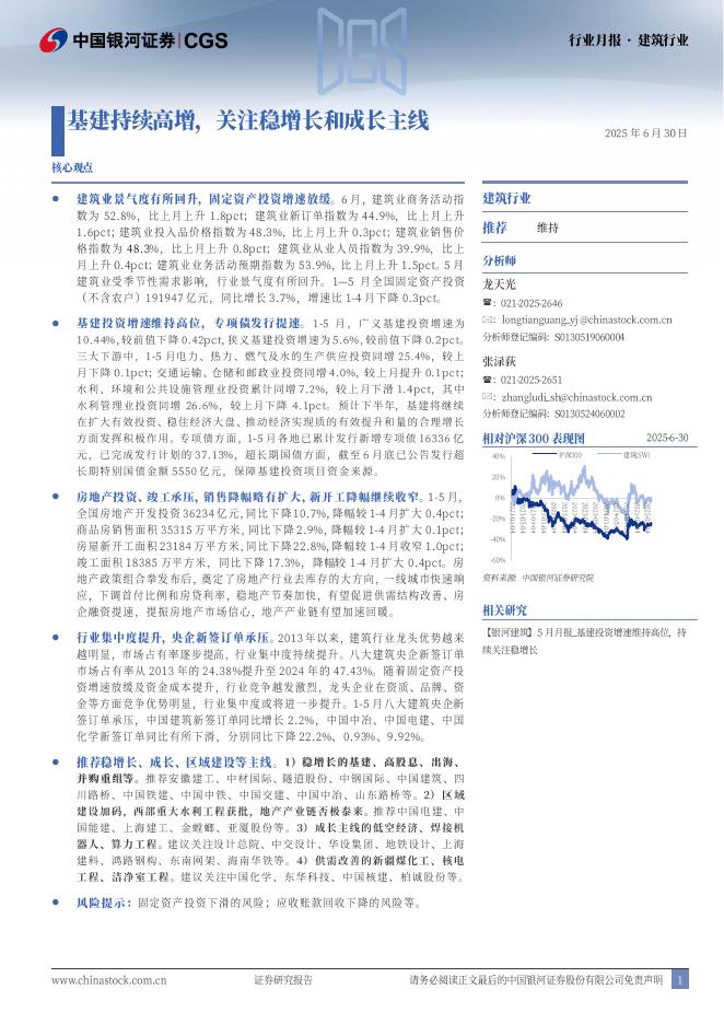 中国银河：建筑行业月报：基建持续高增，关注稳增长和成长主线海报
