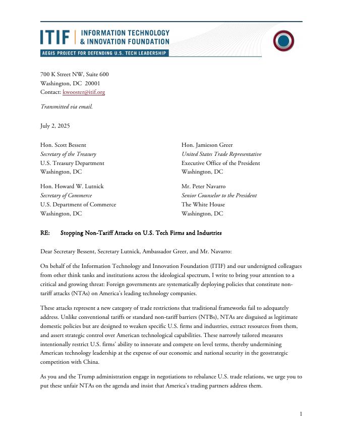 ITIF：2025年关于对美国科技公司和行业的非关税攻击（英文版）海报