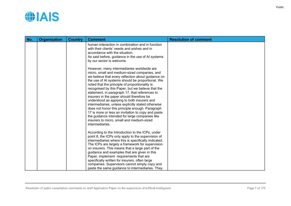 国际保险监督官协会（IAIS）：2025年人工智能监管草案公众咨询意见的解决情况报告（英文版）_第7页