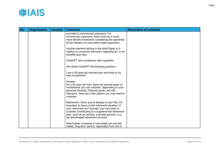 国际保险监督官协会（IAIS）：2025年人工智能监管草案公众咨询意见的解决情况报告（英文版）_第9页