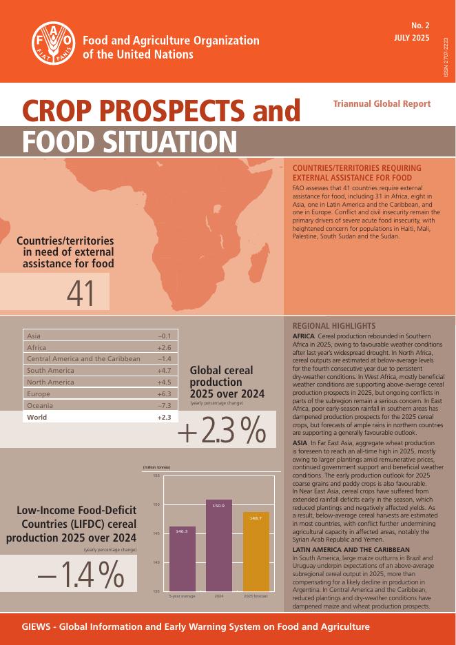 FAO联合国粮农组织：2025年7月第2期农作物前景和粮食情况半年度全球报告（英文版）海报