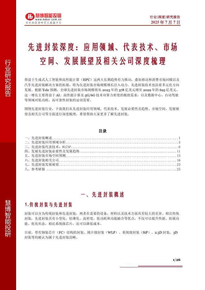 慧博智能投研：先进封装深度：应用领域、代表技术、市场空间、发展展望及相关公司深度梳理海报