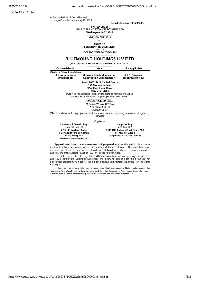 Bluemount Holdings Limited美股纳斯达克IPO上市招股说明书海报