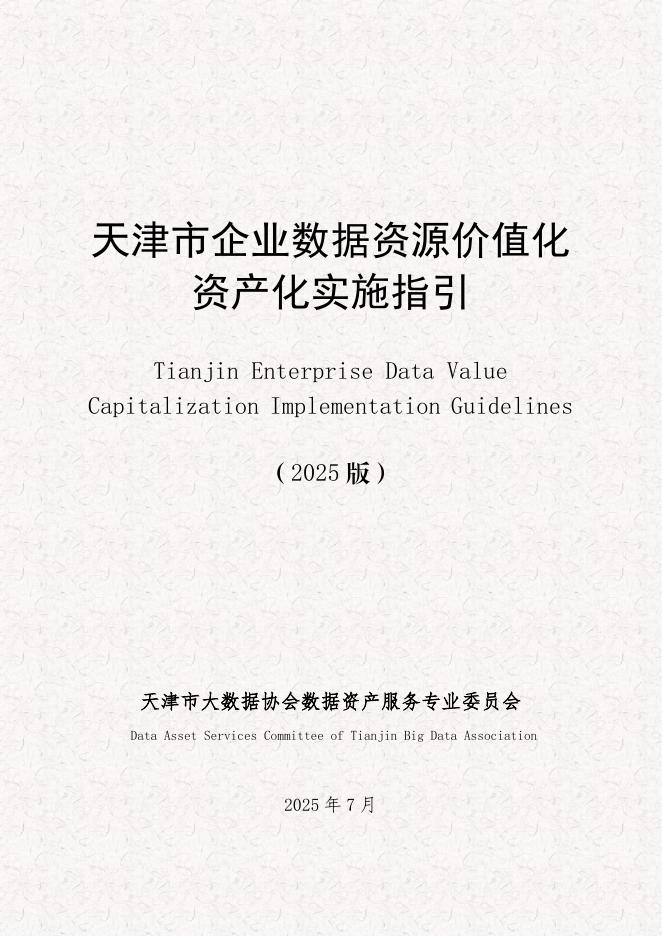 天津市大数据协会：天津市企业数据资源价值化资产化实施指引（2025版）