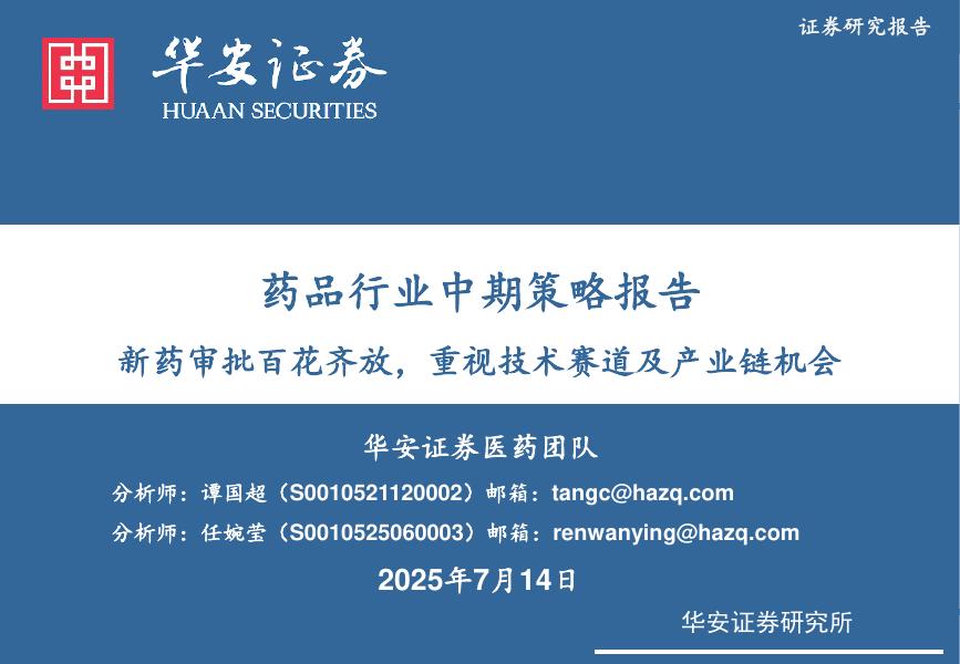 华安证券：药品行业中期策略报告：新药审批百花齐放，重视技术赛道及产业链机会海报