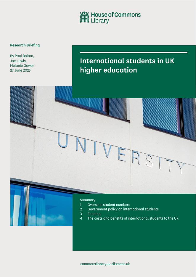 英国下议院图书馆：2025年英国高等教育中的国际学生研究报告（英文版）海报