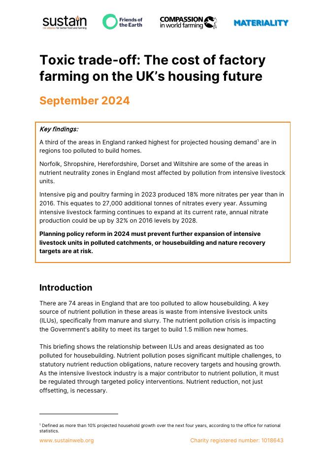 sustain：2024年有毒的权衡：英国工厂养殖对住房未来的成本报告（英文版）