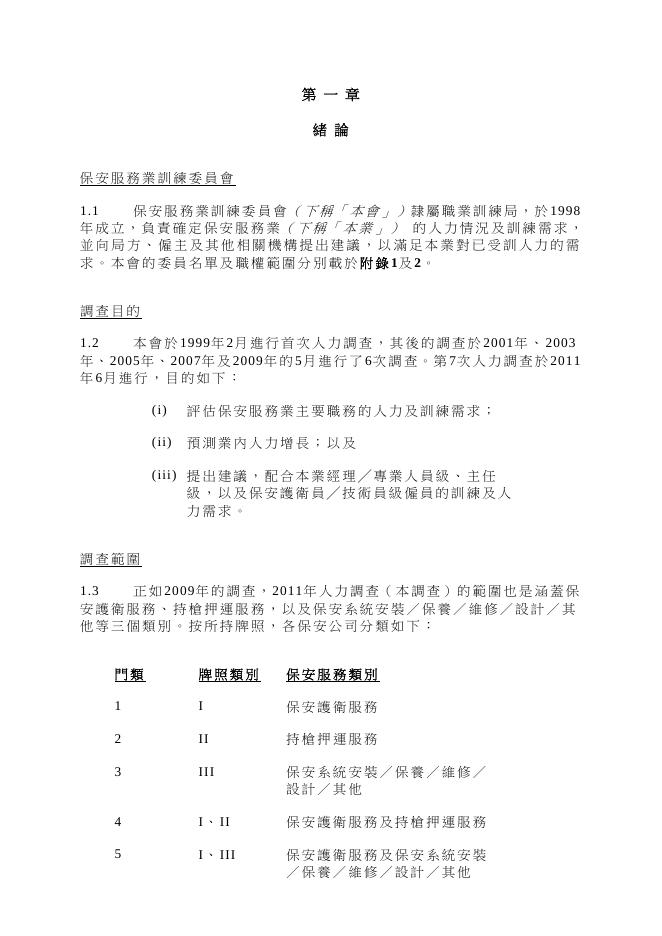 香港职业训练局（VTC）：人力资源调查报告2011-保安及纪律服务业（繁体版）