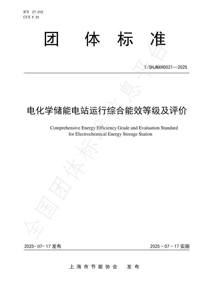 T/SHJNXH 0021-2025 电化学储能电站运行综合能效等级及评价