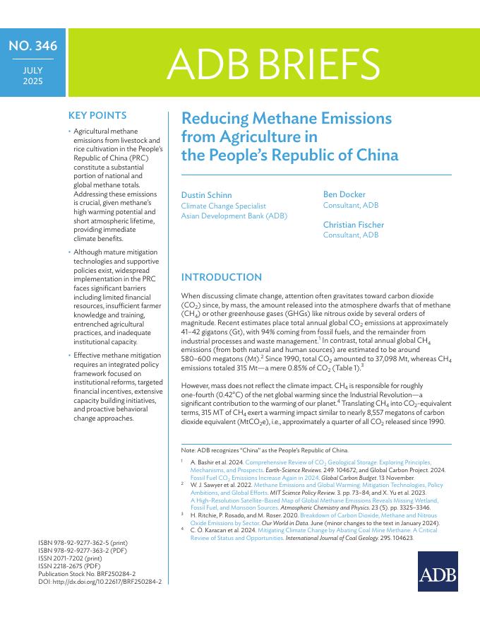 ADB亚洲开发银行：2025年减少中华人民共和国农业甲烷排放报告（英文版）海报