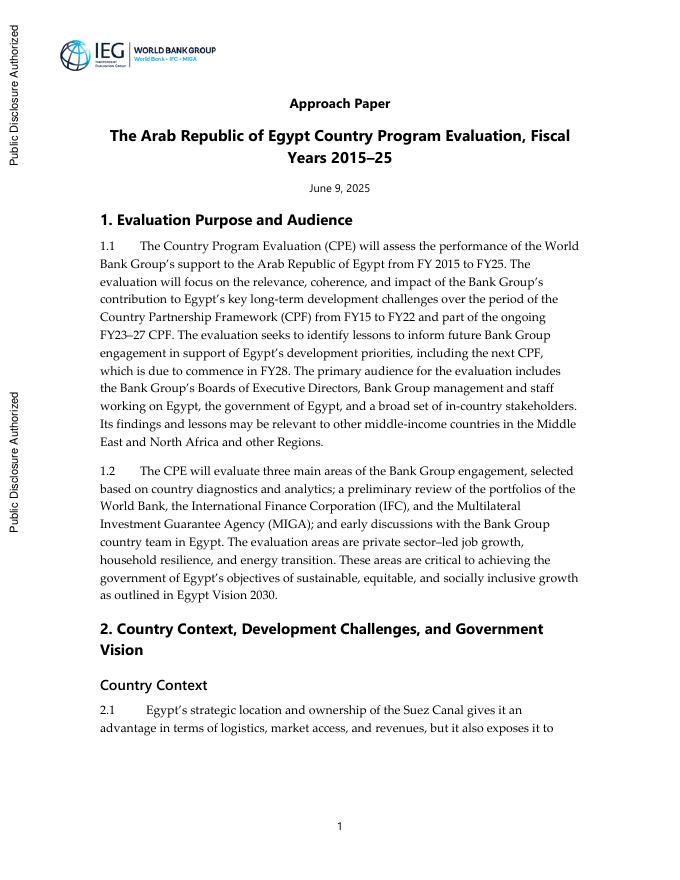 世界银行：2015-2025财政年度阿拉伯埃及共和国国家方案评估报告（英文版）海报