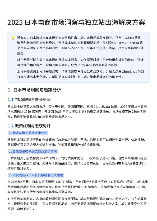 店匠Shoplazza：2025年日本电商市场洞察与独立站出海解决方案海报