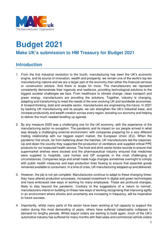 英国制造商组织：2021年预算提交报告（英文版）海报