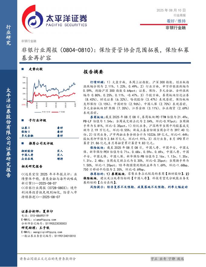 太平洋证券：非银行业周报：保险资管协会范围拓展，保险私募基金再扩容海报