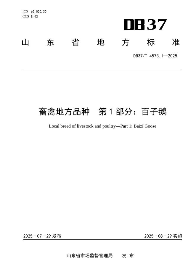 DB37/T 4573.1-2025 畜禽地方品种 第1部分：百子鹅