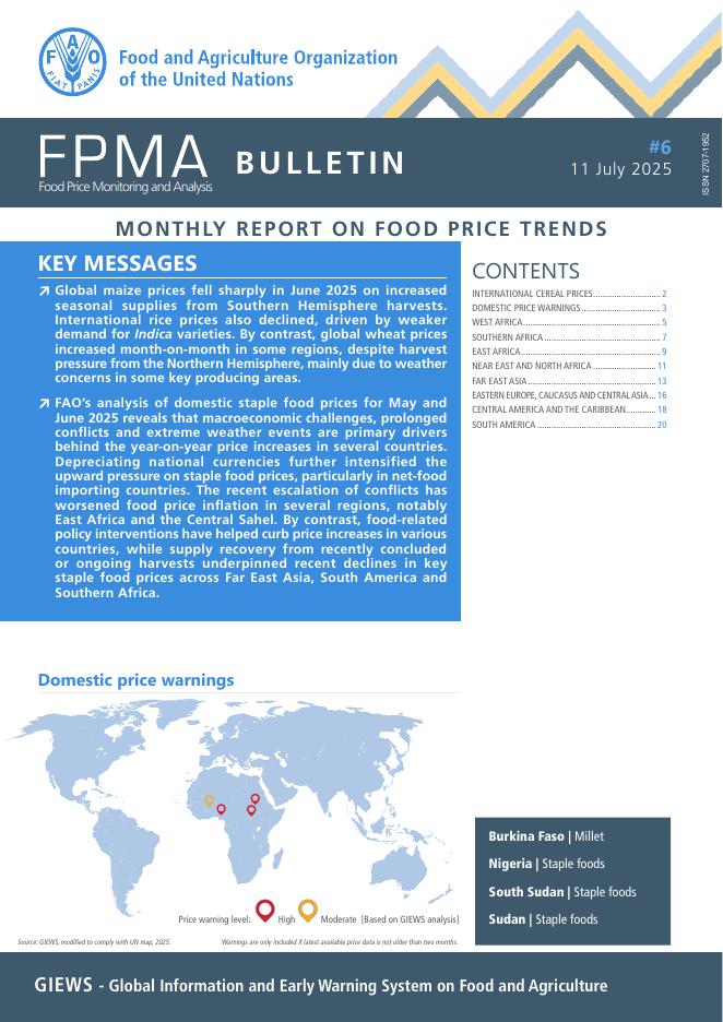 FAO联合国粮农组织：2025年7月食品价格监测与分析 (FPMA) 公报#6（英文版）海报