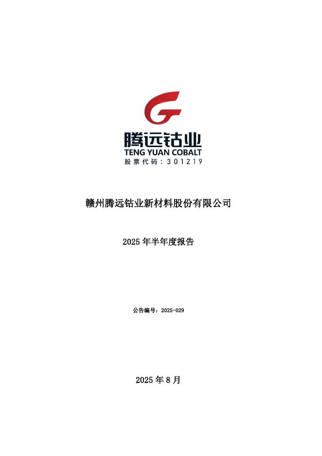 301219-腾远钴业：2025年半年度报告