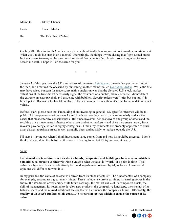 OakTree Capital：2025年价值计算报告（英文版）海报