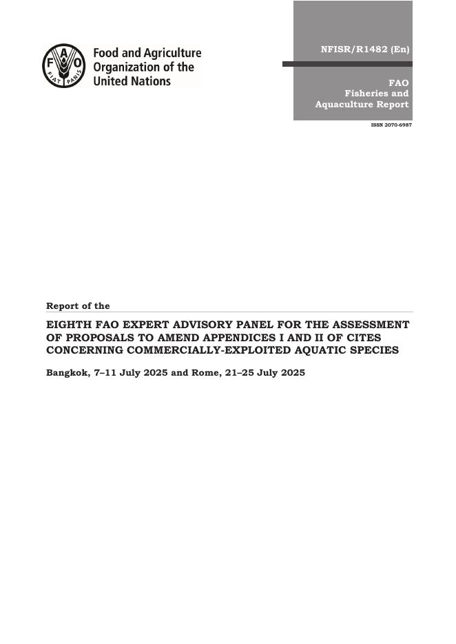 FAO联合国粮农组织：2025年第8届濒危野生动植物种国际贸易公约附录I和附录II中商业性利用水生物种条款的报告（英文版）海报