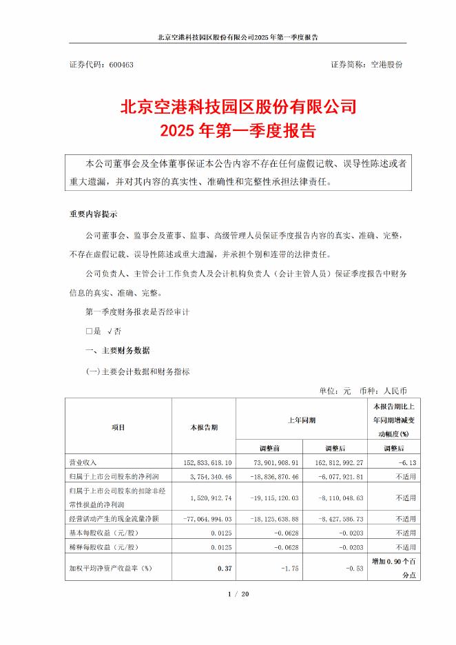 600463-空港股份：空港股份2025年第一季度报告(更正后)