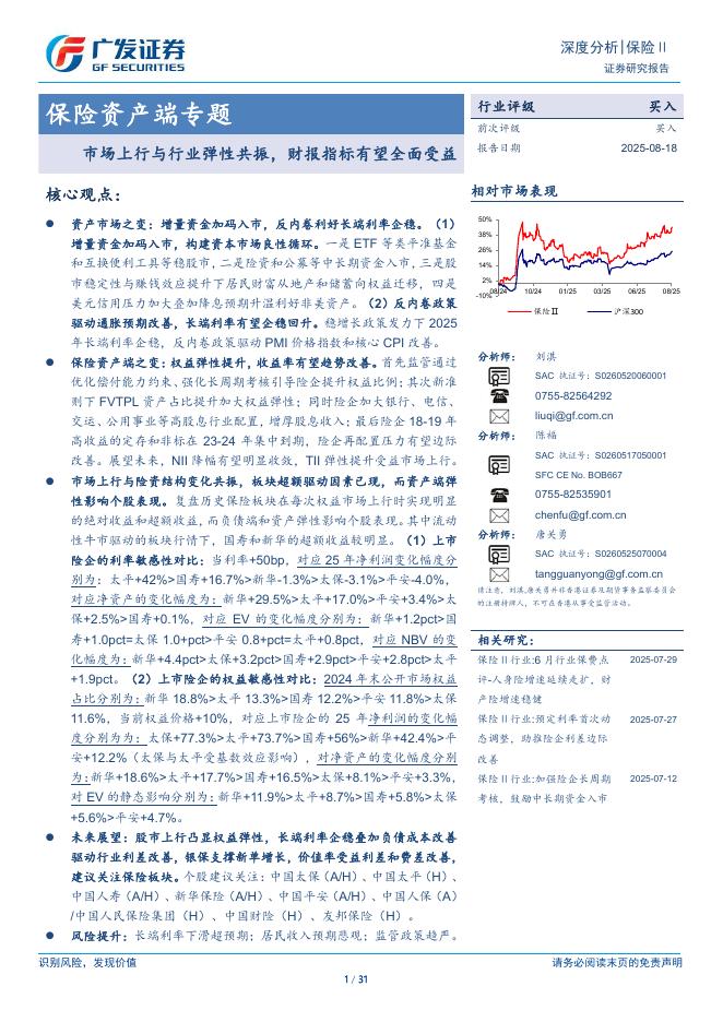 广发证券：保险资产端专题：市场上行与行业弹性共振，财报指标有望全面受益海报