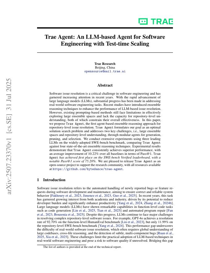 Trae Agent：一个基于LLM的软件工程智能体，具备测试时扩展能力（英文版）