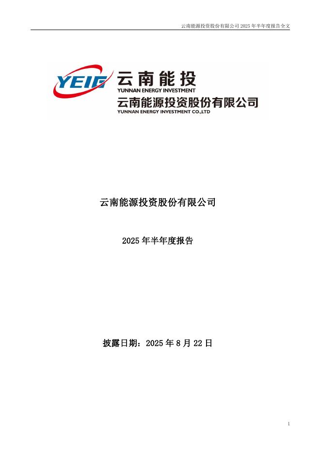 002053-云南能投：2025年半年度报告
