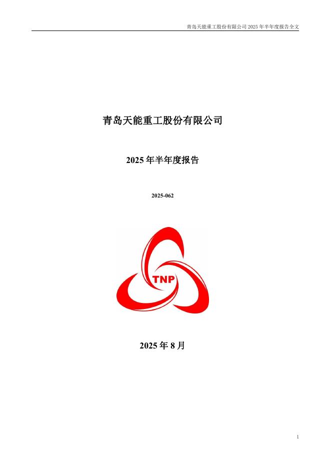 300569-天能重工：2025年半年度报告