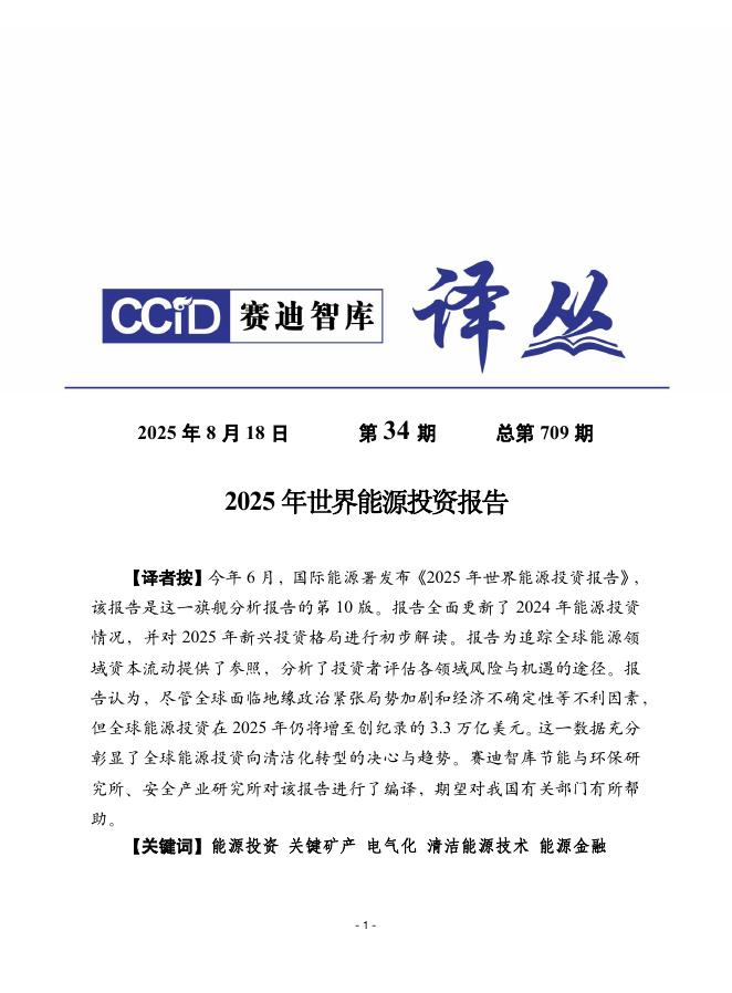 赛迪译丛：第34期（总第709期）：2025年世界能源投资报告海报